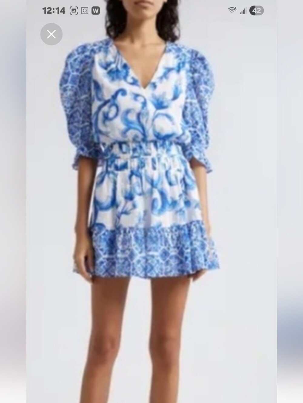Ramy Brook Spring Positano " Susan" Blue & White Printed Ruffle Mini Dress.